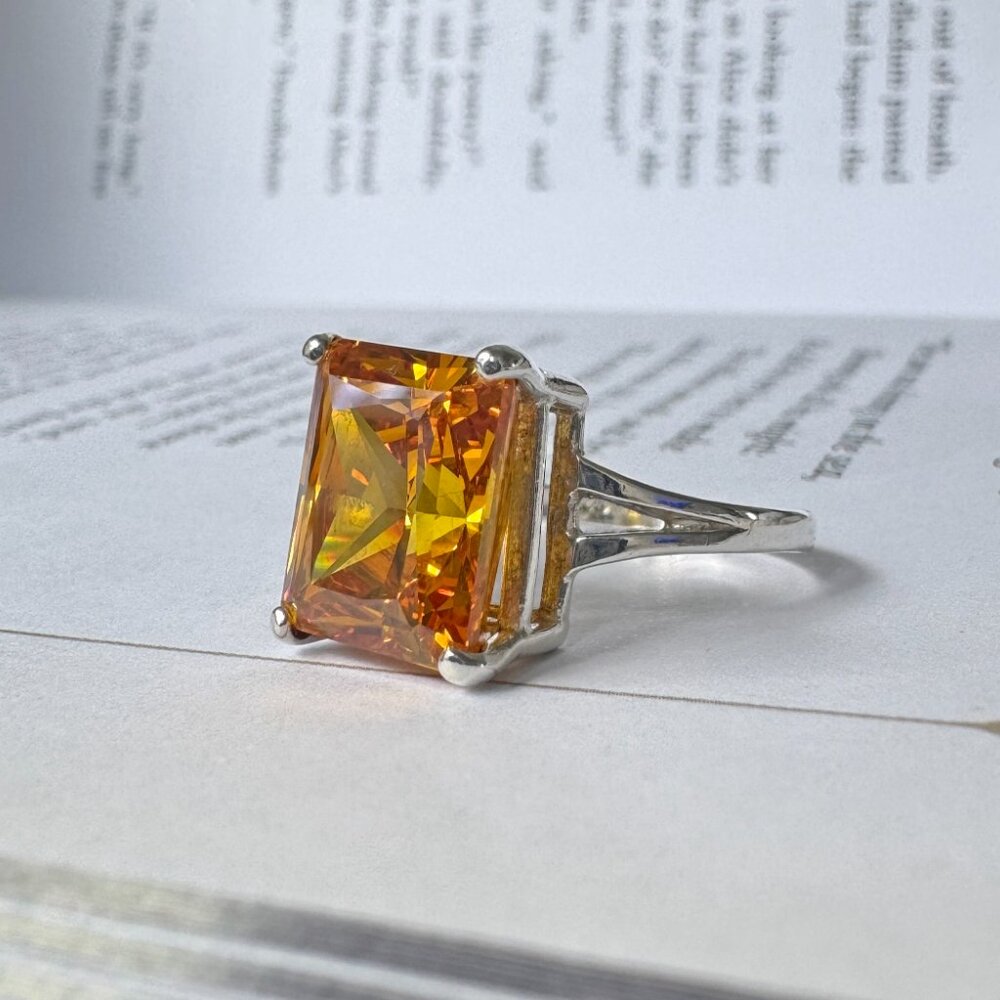 Sterling Silver Ring With Rectangular Golden Gems… - image 5